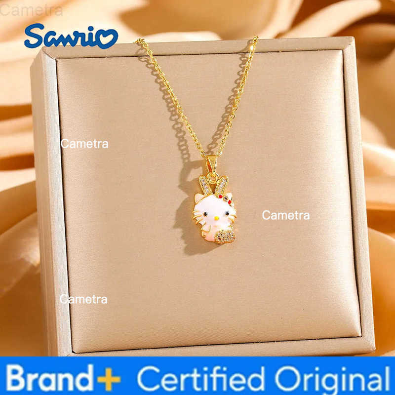 Sanrio Stainless Steel Chain Cute Hello Kitty Kuromi Shiny Zircon Pendant Necklaces for Women Girls Gold Color Fashion Jewelry H251229