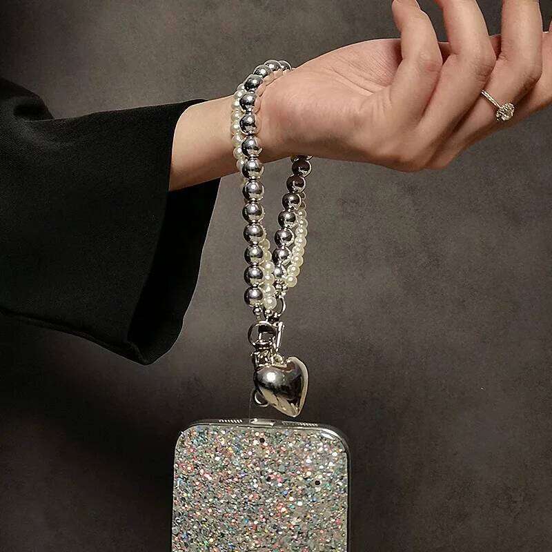ZAKOL Love Sliver Color Bead Phone Charm With Y2K Accessories Camera Bag Pendant Hanging with IPhone Keychain