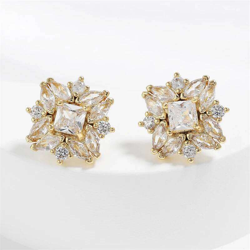 ZAKOL Simple Geometric Zircon Square Shape Stud Earrings Cute Shiny CZ Bride Bridesmaid Earring Jewelry