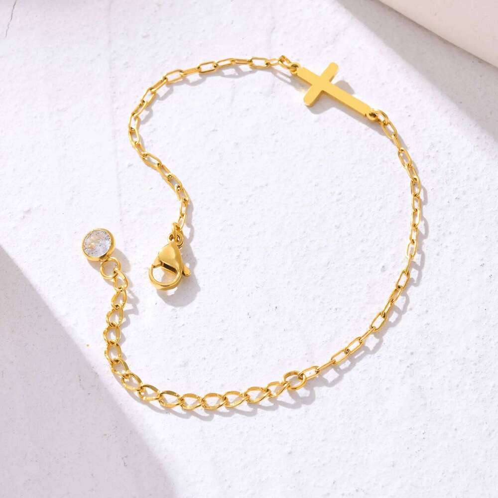 Fashion Stainless Steel Cross Bracelet for Women,CZ Zircon Charm Small Square Chain Bracelet,Waterproof Jewelry Gift 25H1229