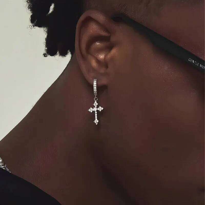 Classic Cross Point-Drill Crystal Replaceable Exquisite White Color Earrings For Women Men Hiphop Party Jewelry Gifts