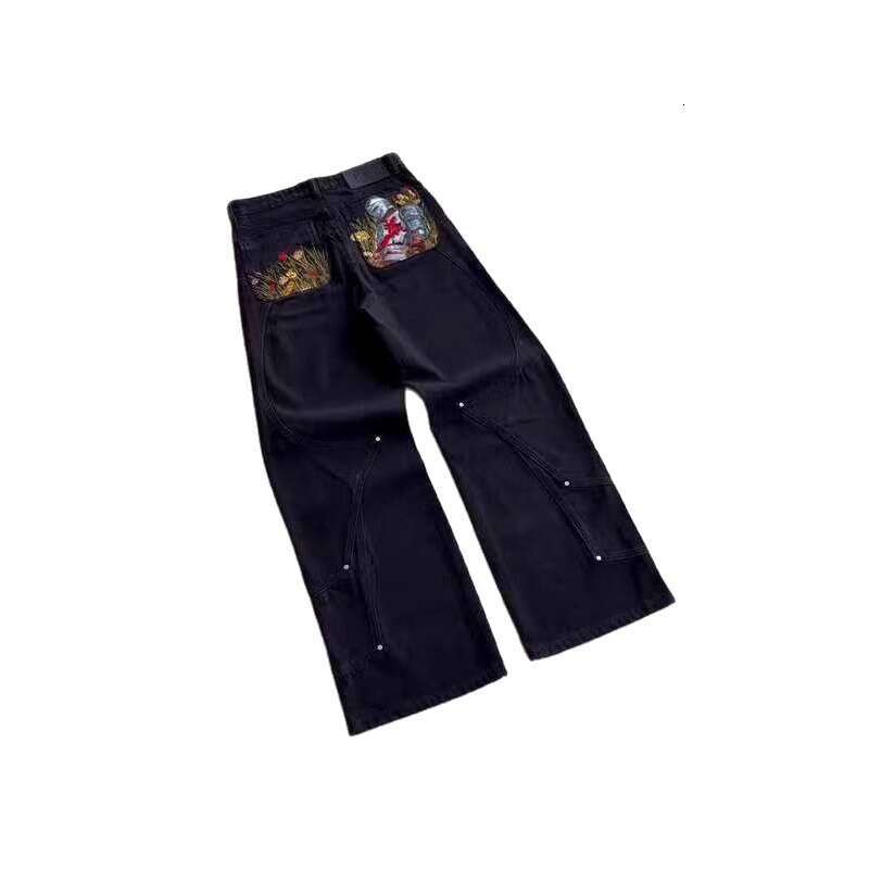 European and Cross-Border American High Street Fashion Trendy Style Jeans Elastic Versatile Embroidered Vintage Personality Straight Long Pants