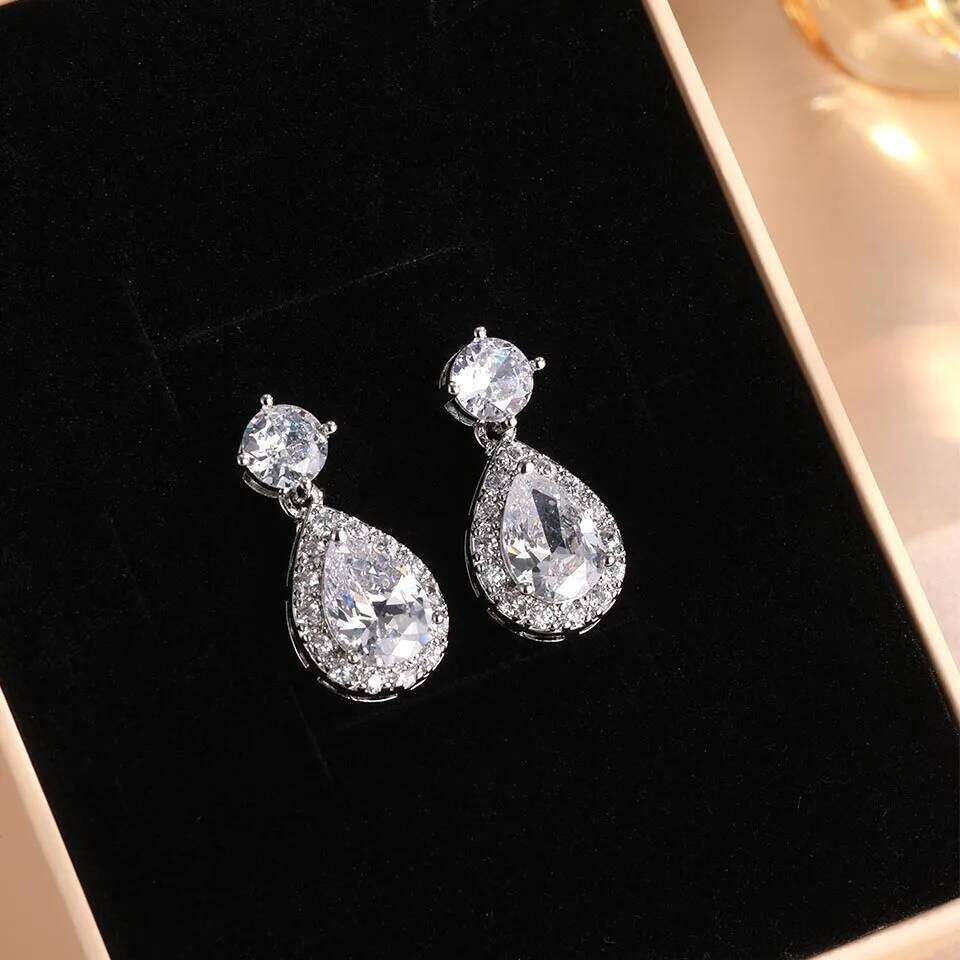 ZAKOL Classic AAA Cubic Zirconia Water Drop Dangle Earrings for Women Elegant Shiny Crystal Bride Wedding Jewelry