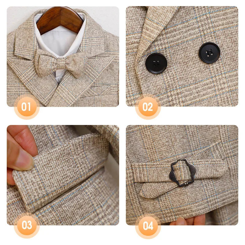 Boys Suit For Wedding Party Kids Jacket Vest Pants Bowtie 4PCS Ceremony Tuxedo Dress Children Pograph Performance Costume 251218