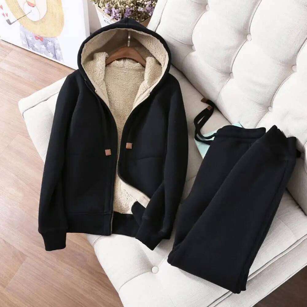 Fashion 2026 Women's Sweatshirt Suit Autumn And Winter Warm Long-Sleeved Fleece Thick Hoodie Coat Jogger Pants Sportswear Two-Piece Set Sweat-Shi