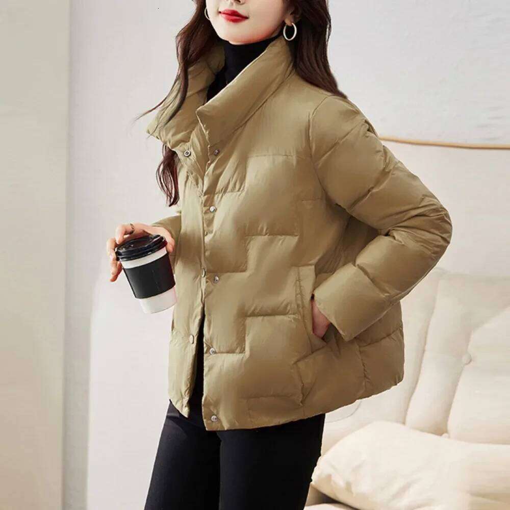 Autumn Winter For Women 2026 Solid Stand Collar Plaid Ultralight White Duck Down Coat Keep Warm Puffer Jacket Female