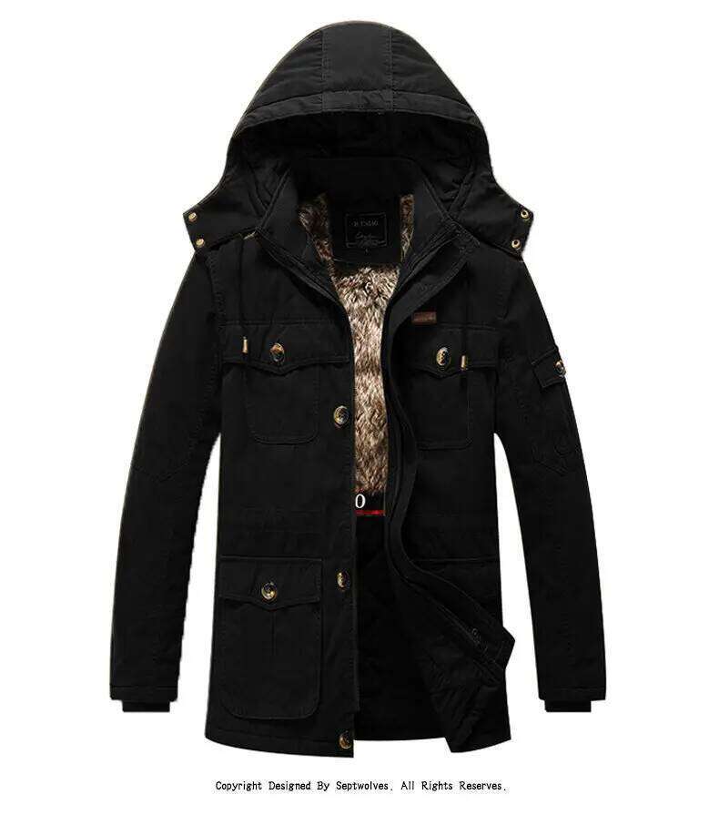 Winter Mid-Long Washed Jacket Inside Splicing Fleece Thickened Warm And Winterproof Men's Tooling Cotton Coat
