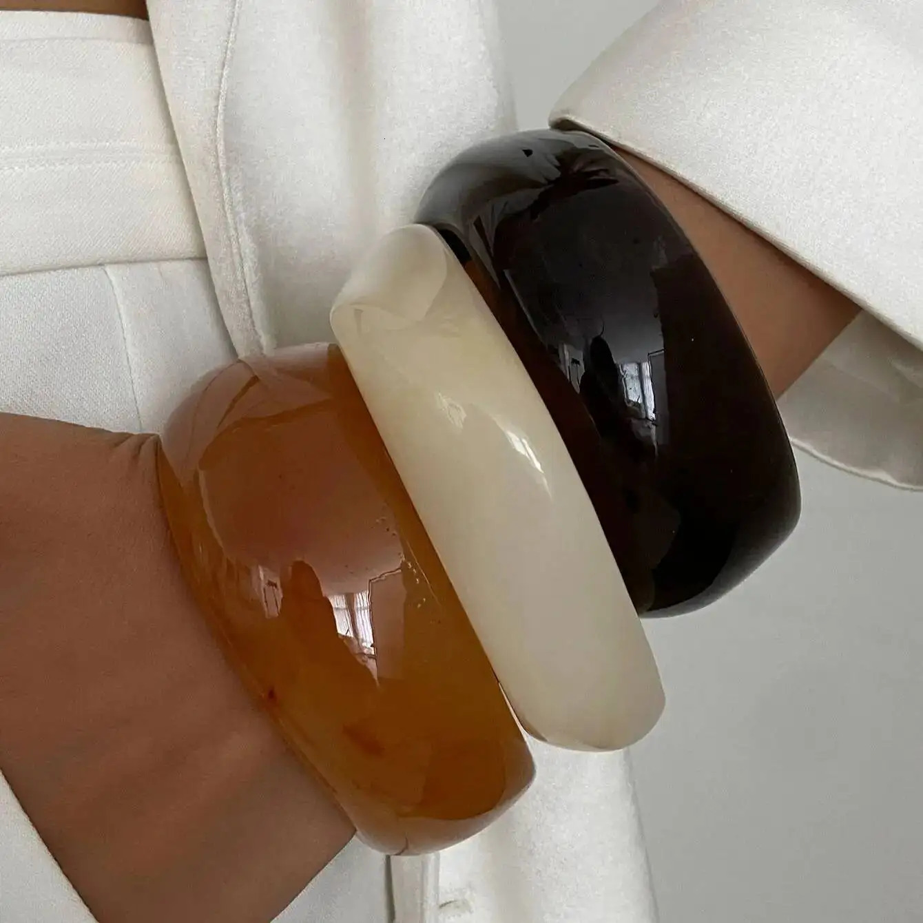 Ingemark 3PcsSet Boho Irregular Resin Plastic Bangles for Women Trend Vintage Glossy Geometric Bracelets Y2K Jewelry Gift 251219