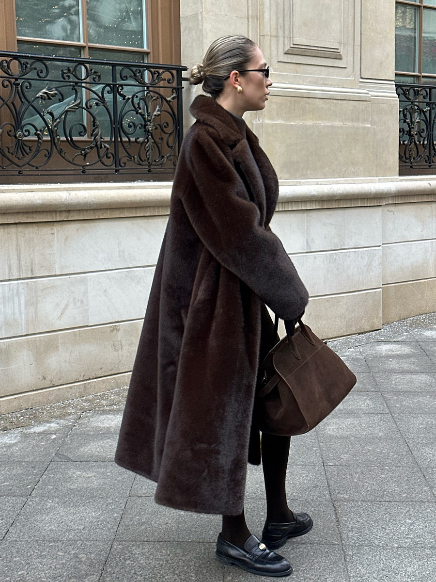 Lautaro Winter Long Brown Thick Warm Soft Artificial Mink Coat Womens Puff Sleeves Elegant Unique Fluffy Fur Coat 241107