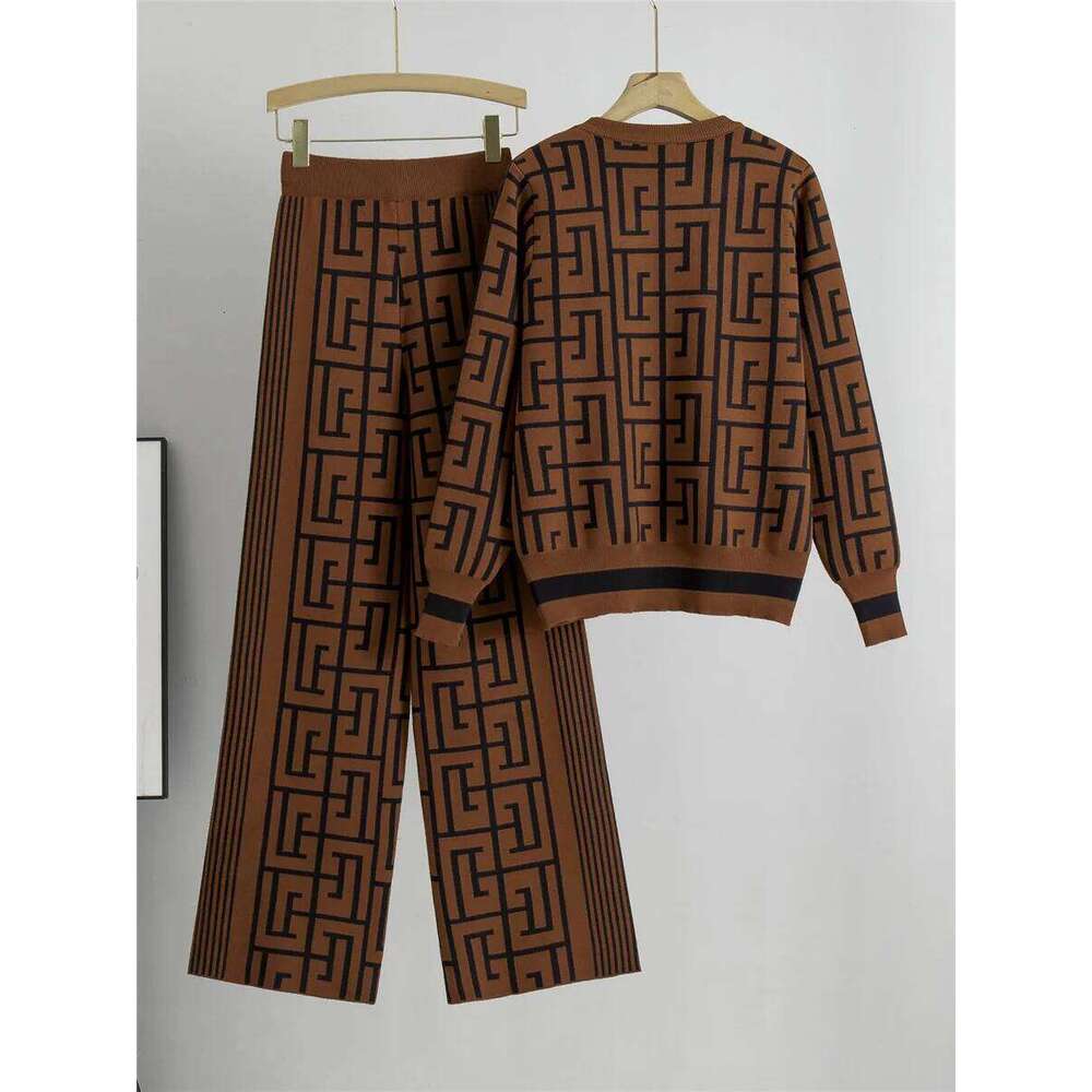 Chic Mardi Hefxessdr Loose Knitted Pieces Sets Women Casual Knitwears O neck Pullover Tops Conjuntos Korean High Waist Wide Leg Pants Outfit