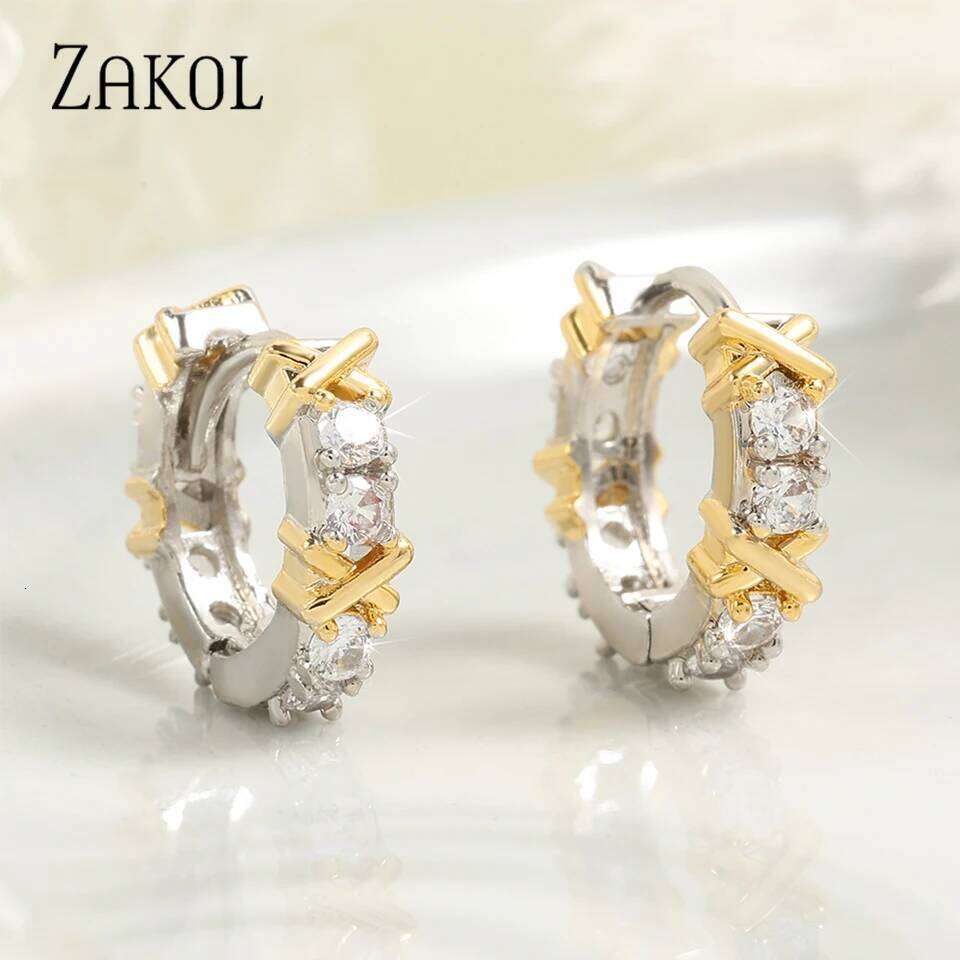 Korean Fashion Simple Zircon X Metal Hoop Earrings For Woman Exquisite Small Circle Earring Ladies Party Accessories