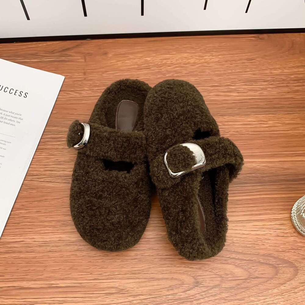 Winter New Thick-Soled Half-Cup Women's Wear, High-End Feel, Internet Celebrity Style Furry for Women, Outdoor Wear Warm Cotton Shoes