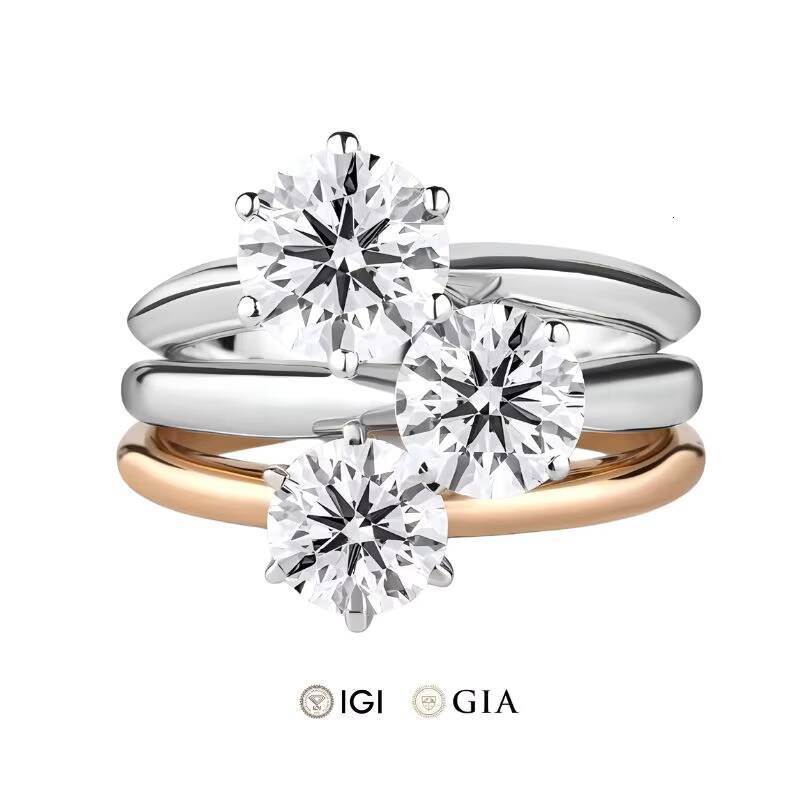 Classic Igi Certified Diamond Lab Grown 14K Pure Gold Rings Round Six Claws Lab Grown Diamond Engagement Ring