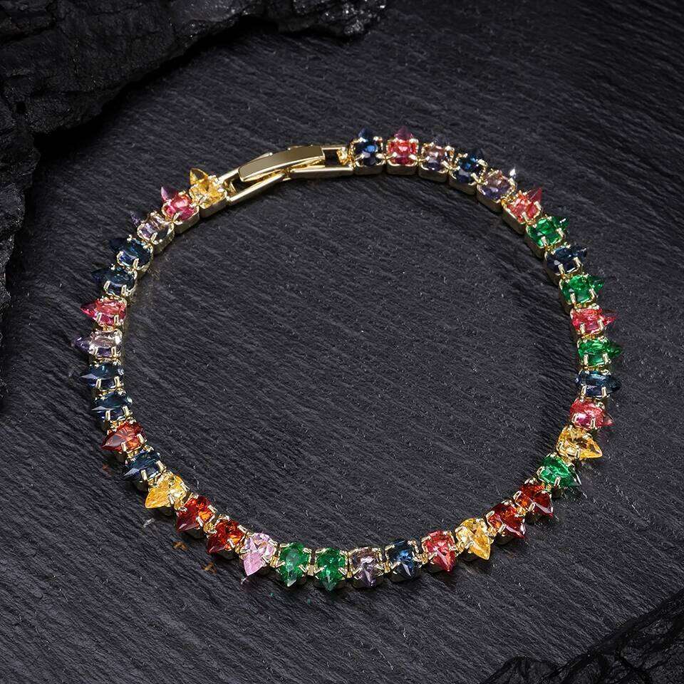 ZAKOL New Colorful Water Drop Cubic Zirconia Tennis Bracelet Necklace Earrings Set for Women Elegant Wedding Jewelry