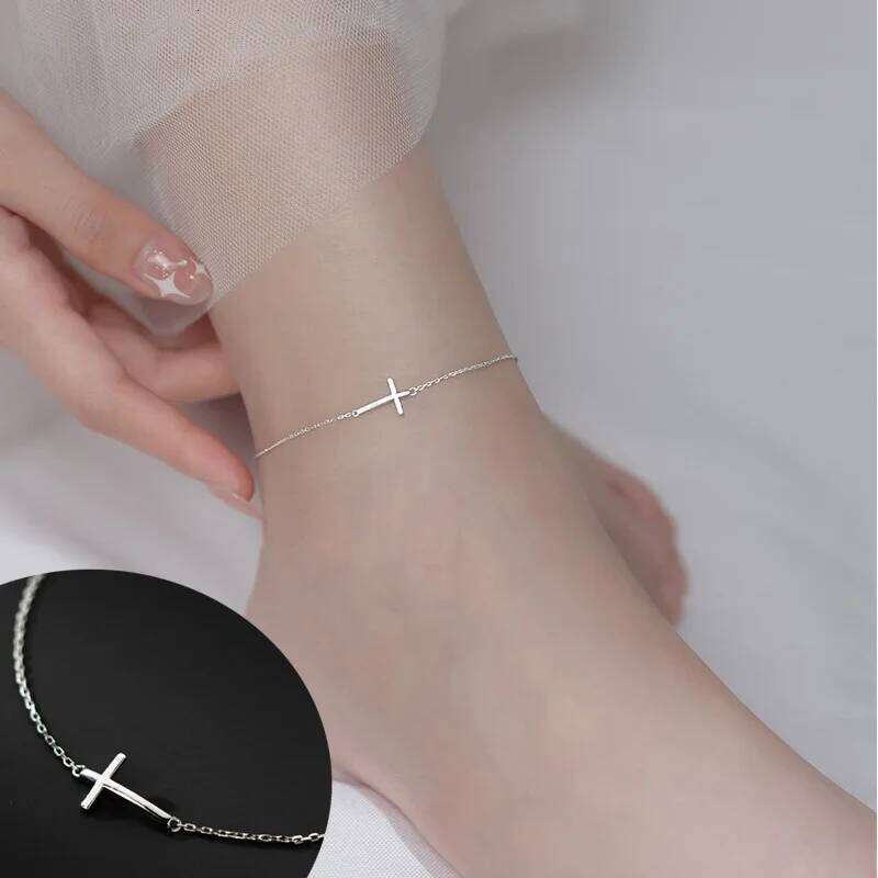 Cross Women Jewelry Anklets For Girls Silver 925 100% Foot Bracelet Leg Chain Accessories Gift Female
