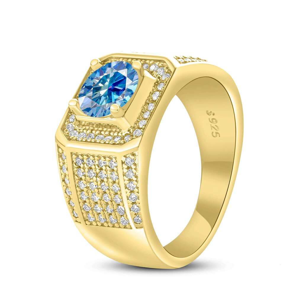 1CT 6.5mm Moissanite For Men Sterling Silver Platinum Plated Ring Lab Diamond Men's Rings Wedding Jewelry GRA Certificate 6fa