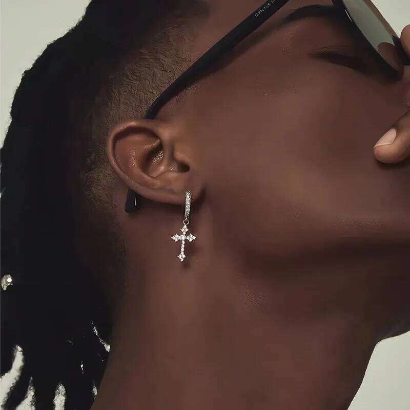 Classic Cross Point-Drill Crystal Replaceable Exquisite White Color Earrings For Women Men Hiphop Party Jewelry Gifts