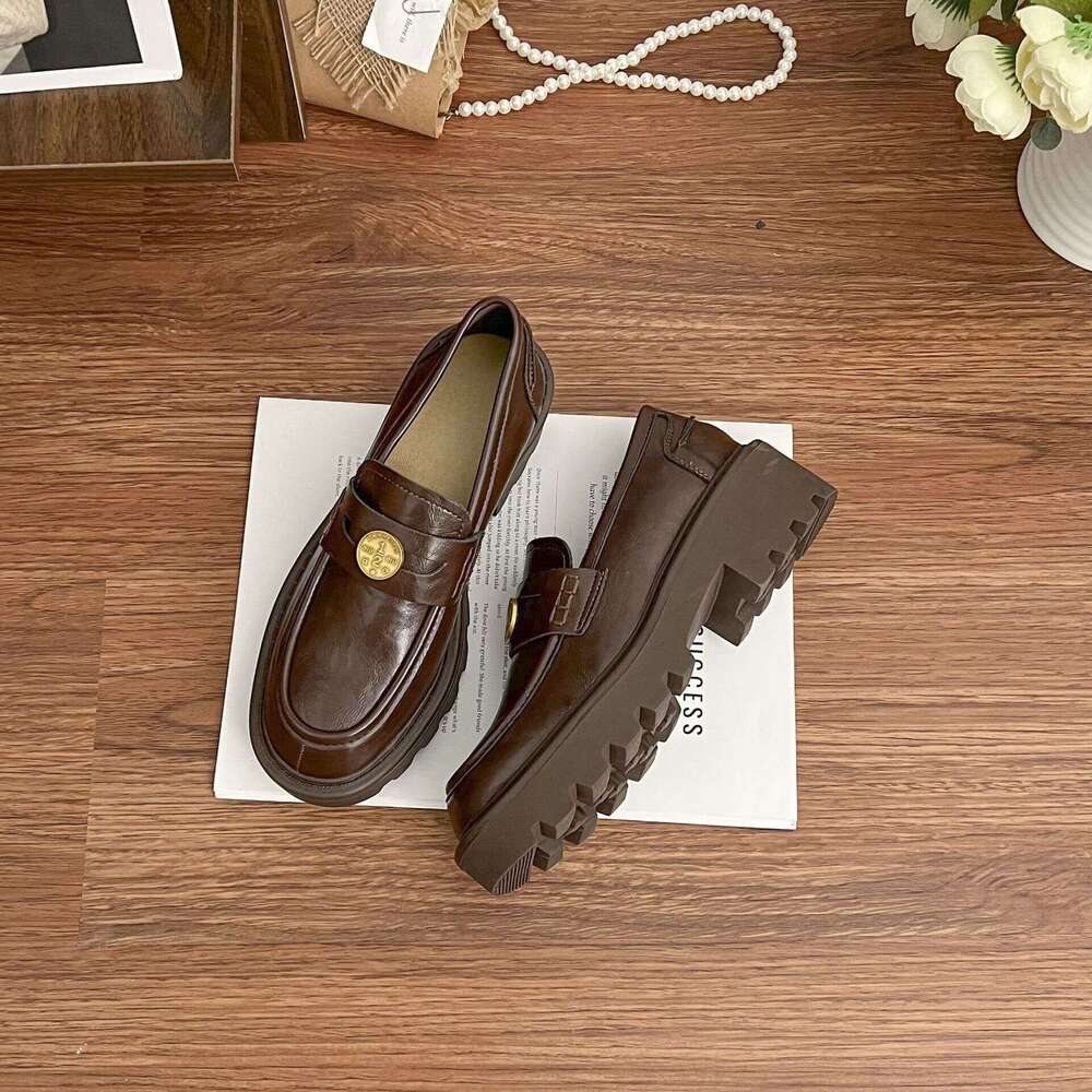 Internet Celebrity Spring Thick-Soled Leather College Style Small Coin Loafers for Women 2025 New Women's Shoes