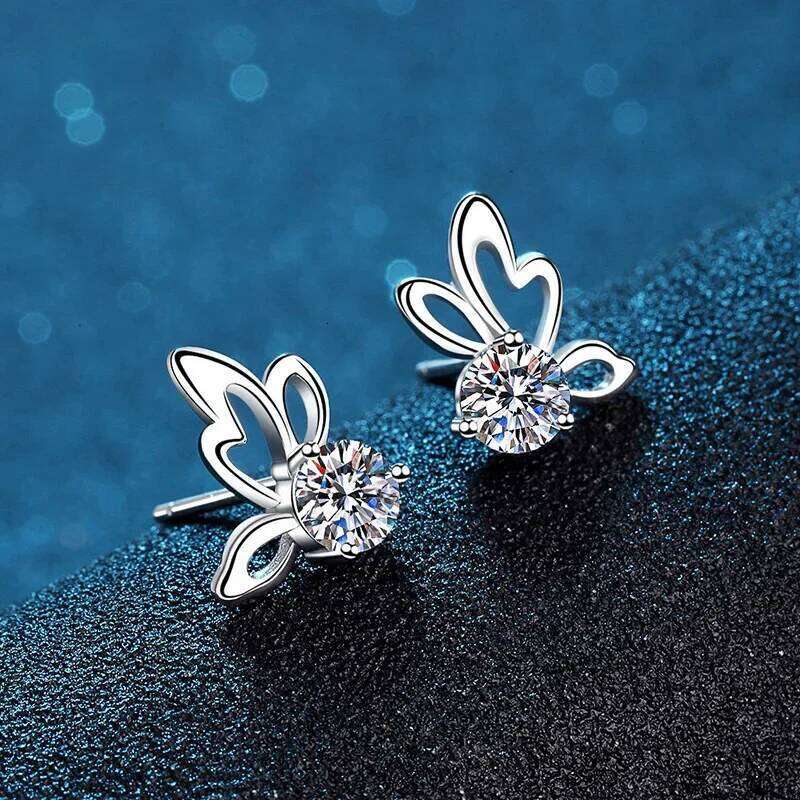 18K gold set with diamonds PT950 platinum butterfly classic 0.5 Ct earrings, moissanite simple earrings c66