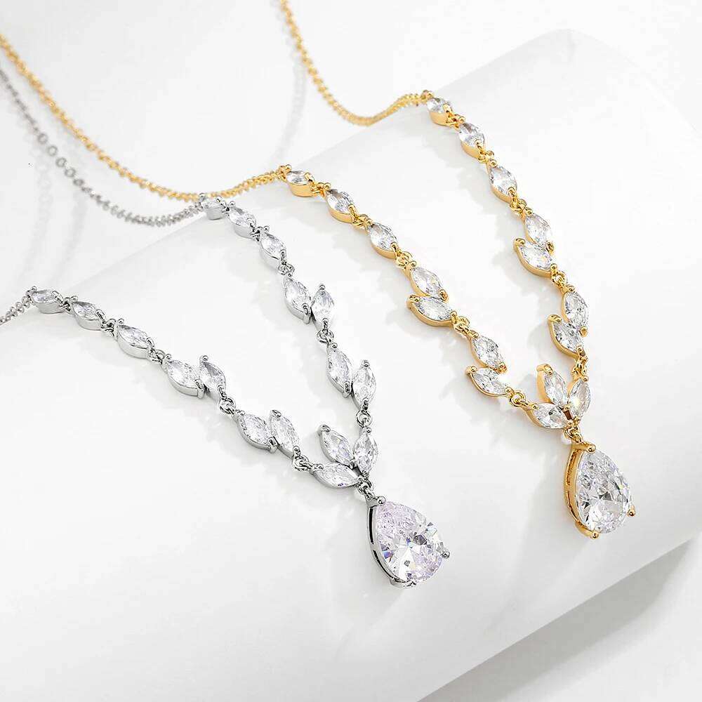 ZAKOL Elegant Necklace/Earring Set for Women Gorgeous Pear Water Drop AAA Zircon Wedding Jewelry Gift