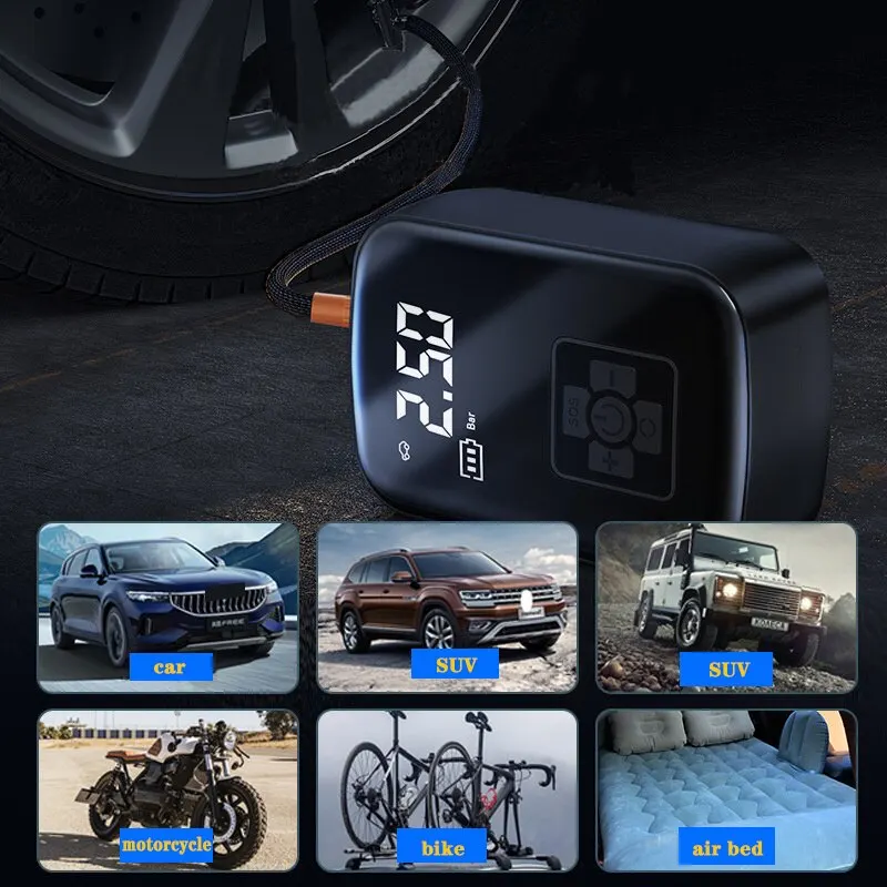 Wireless Car Air Compressor - Electric Tire Inflator for Auto, Motorcycle, Bicycle, Boat & Inflatable Balls, Digital Auto-Shutoff