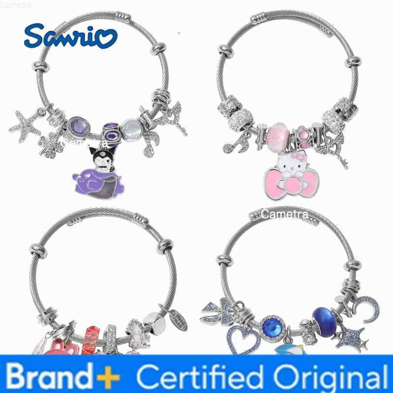 Sanrio Cute Cartoon Hello Kitty Kuromi Zircon Rhinestone Metal Pendant Bead Bracelet Sweet Fashion Charm Girl Jewelry Gift H251229