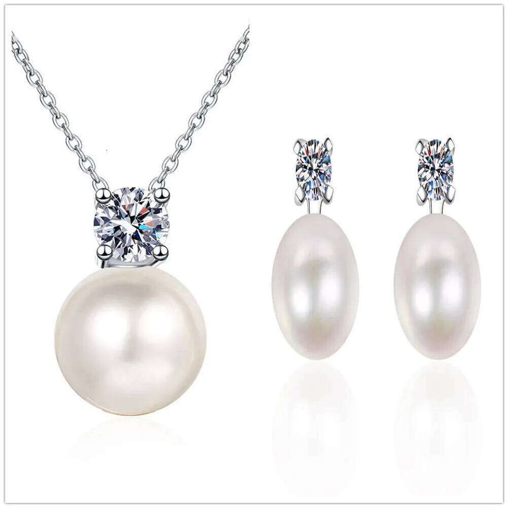 8mm Freshwater Pearl Pendant 0.9ct/set Moissanite Sets D Color Wedding Jewelry S925 Silver Necklaces Earrings For female b35