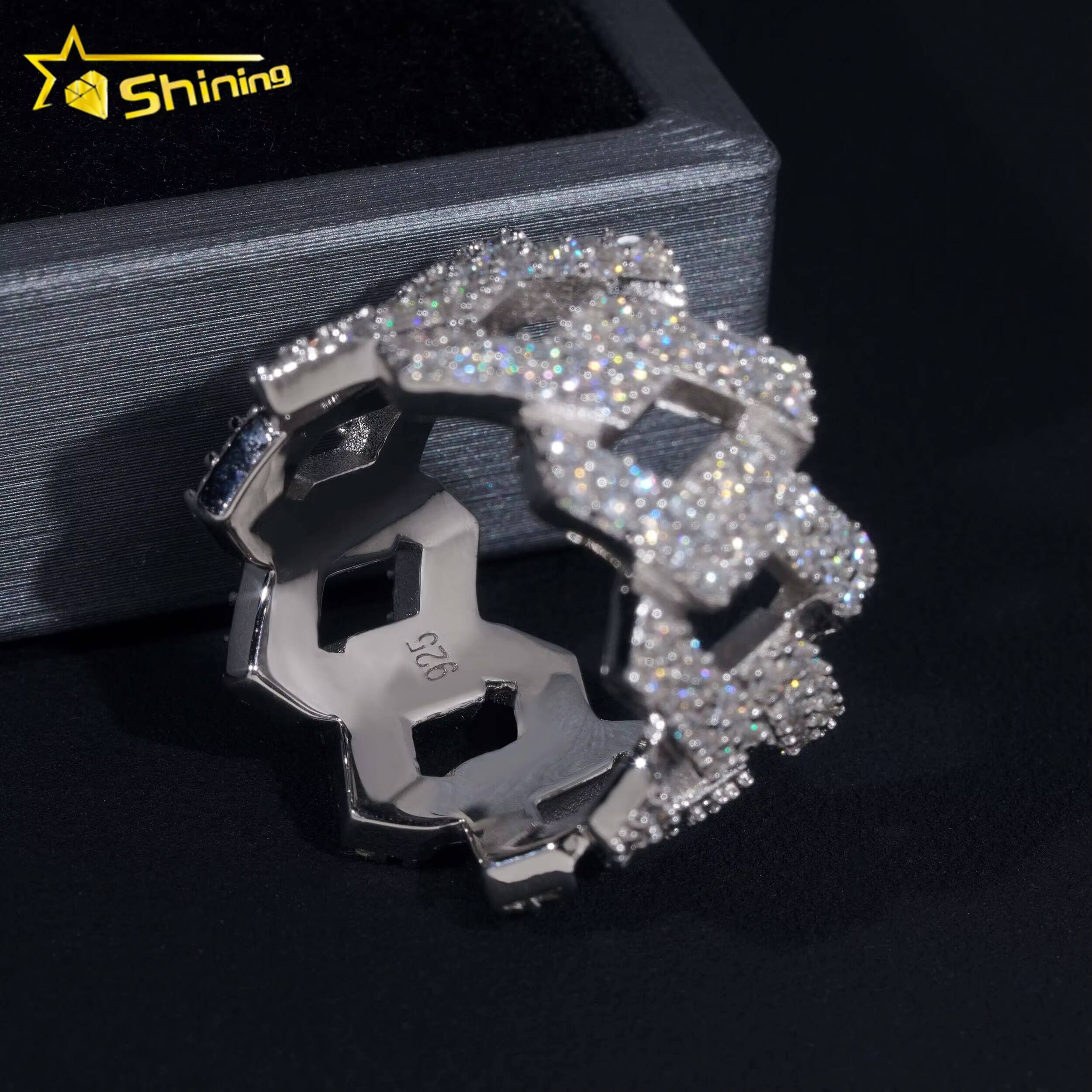 Hip Hop Style Pass Diamond Tester Hip Hop Jewelry 925 Silver Fully Iced Eternity VVS Diamond Moissanite Iced Out Cuban Ring