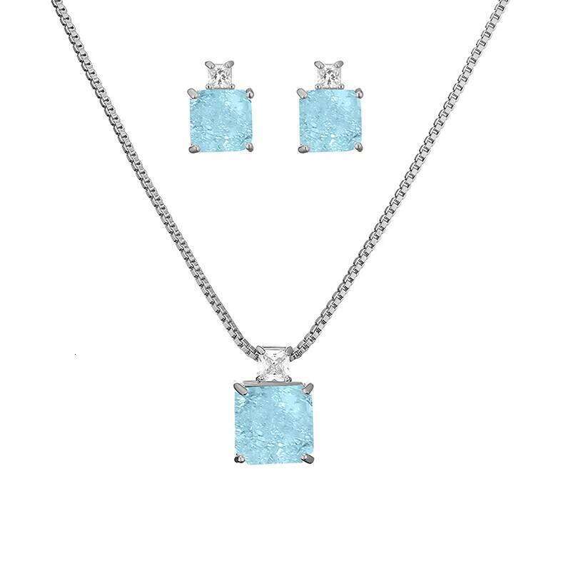 ZAKOL Elegant Ocean Blue Square AAA Zirconia Earring Necklaces Set Exquisite Wedding Party Jewelry Gift for Women