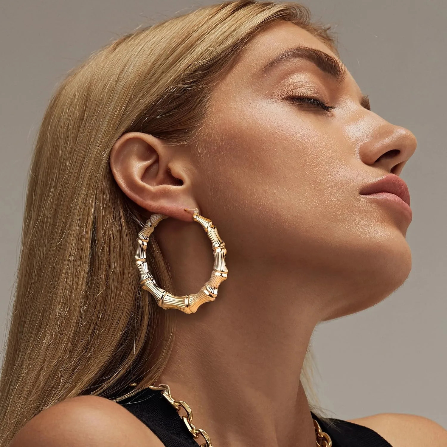 Bamboo Hoop Earrings for Women 14K Gold Plated Heart Earrings 80s 90s Earrings y2k Oversized Earring Hip Hop Chunky Hoop Earring 251224