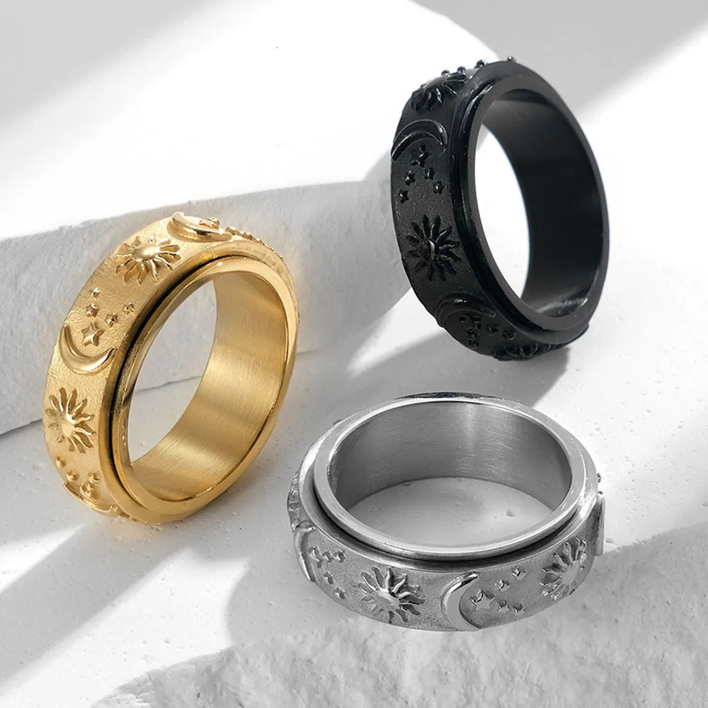 Star Moon Sun Mens And Womens Steel Ring Rings Rotatable Decompression Ring Stainless Steel 251224