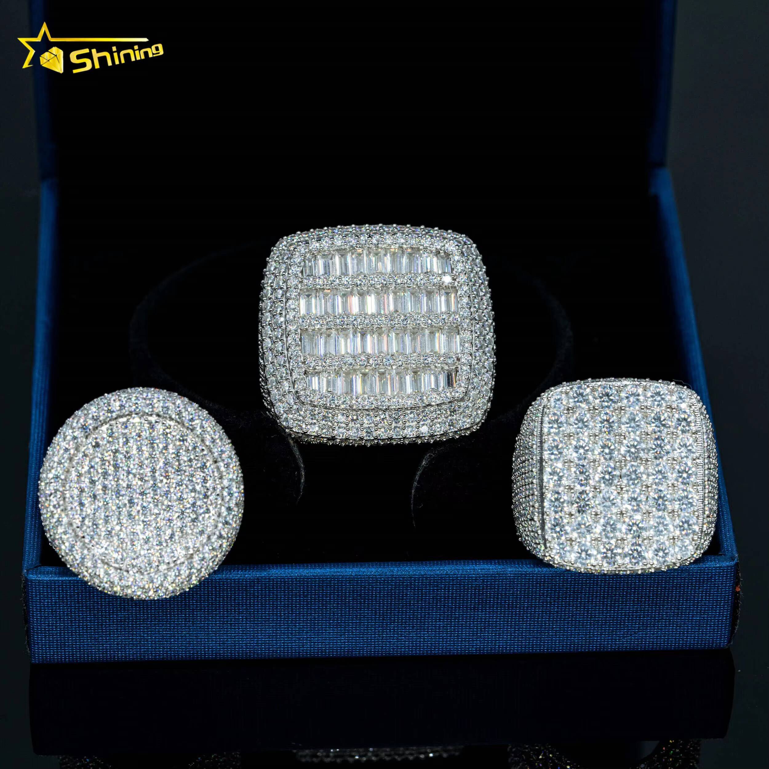 Wholesale Factory Price Moissanite Jewelry 925 Silver Iced Out Custom Diamond Hip Hop Moissanite Rings for Men