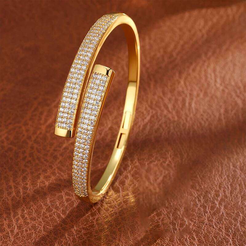 ZAKOL BulingBuling Slivery/Golden Open Bracelet Geometric Shiny Zircon 18K Gold Plated Gift Wedding Party Jewelry for Women