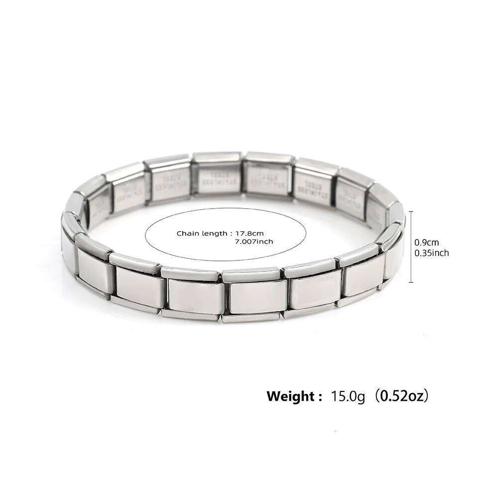 Trendy Square Italy Stainless Steel Bracelets For Women Men HipHop Metal Italian Modules Stretchable Gift Birthday Party Jewelry