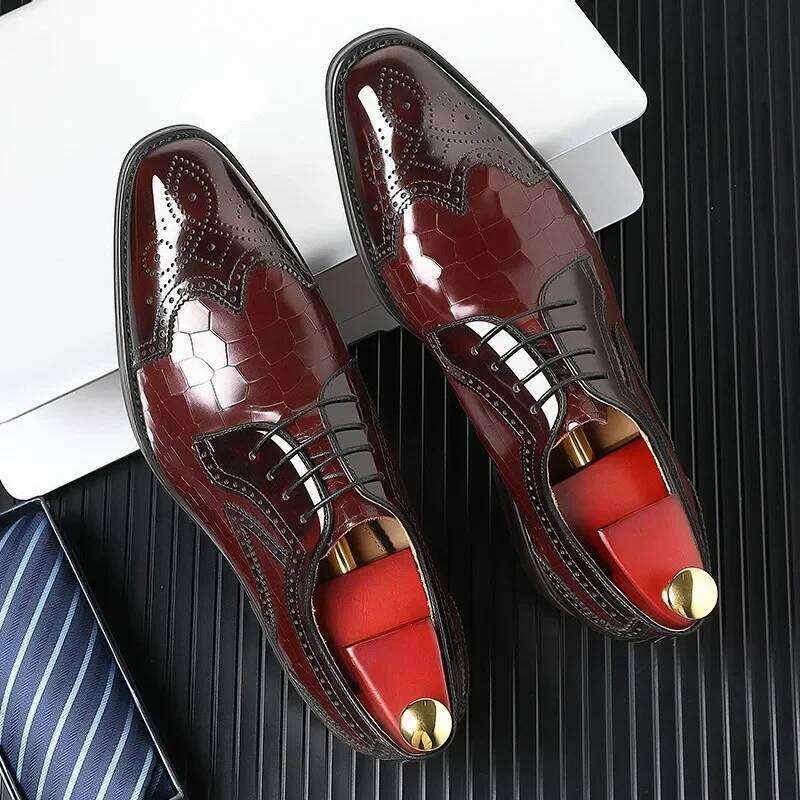 New Oxford men's high-quality pointed-toe wedding leather shoes Office gentleman men's flat shoes 38-48 LEEGO LENS