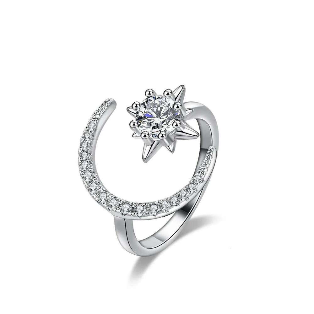 18K gold moissanite PT950 platinum ladies little fragrance princess crown star moon ring c3c