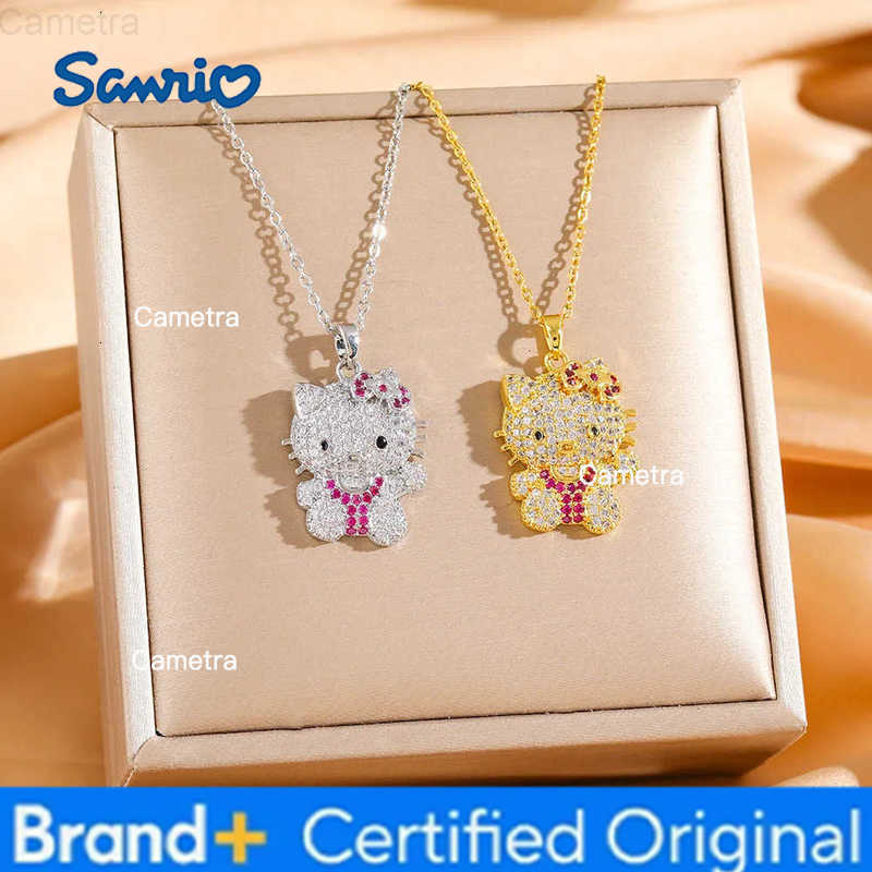 Sanrio Hip Luxury Shiny Zircon Hello Kitty Pendant Necklaces for Women Girls Creative Stainless Steel Chain Jewelry Gifts H251229