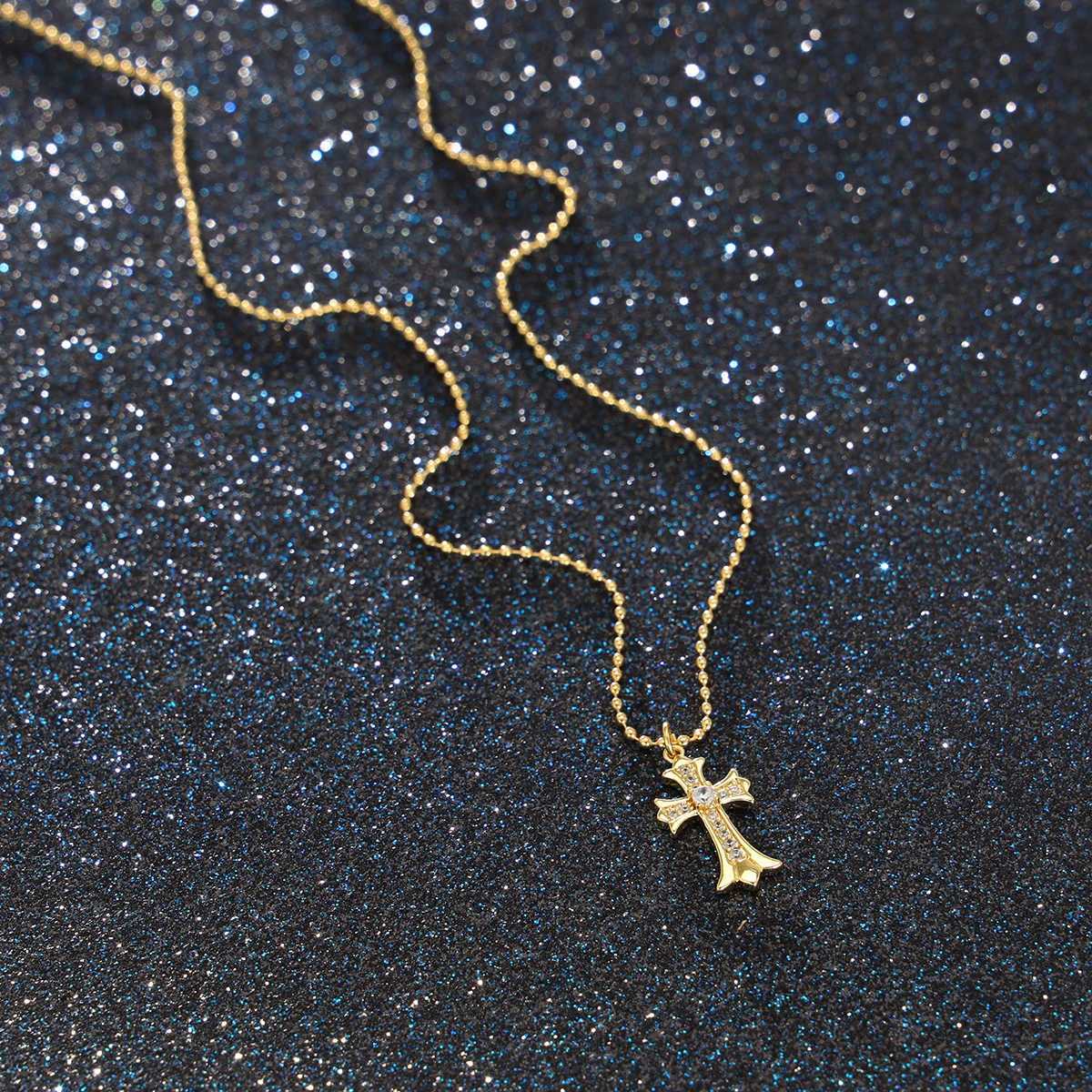 2PCS Gold Rhinestone Cross Necklaces color random Y251227