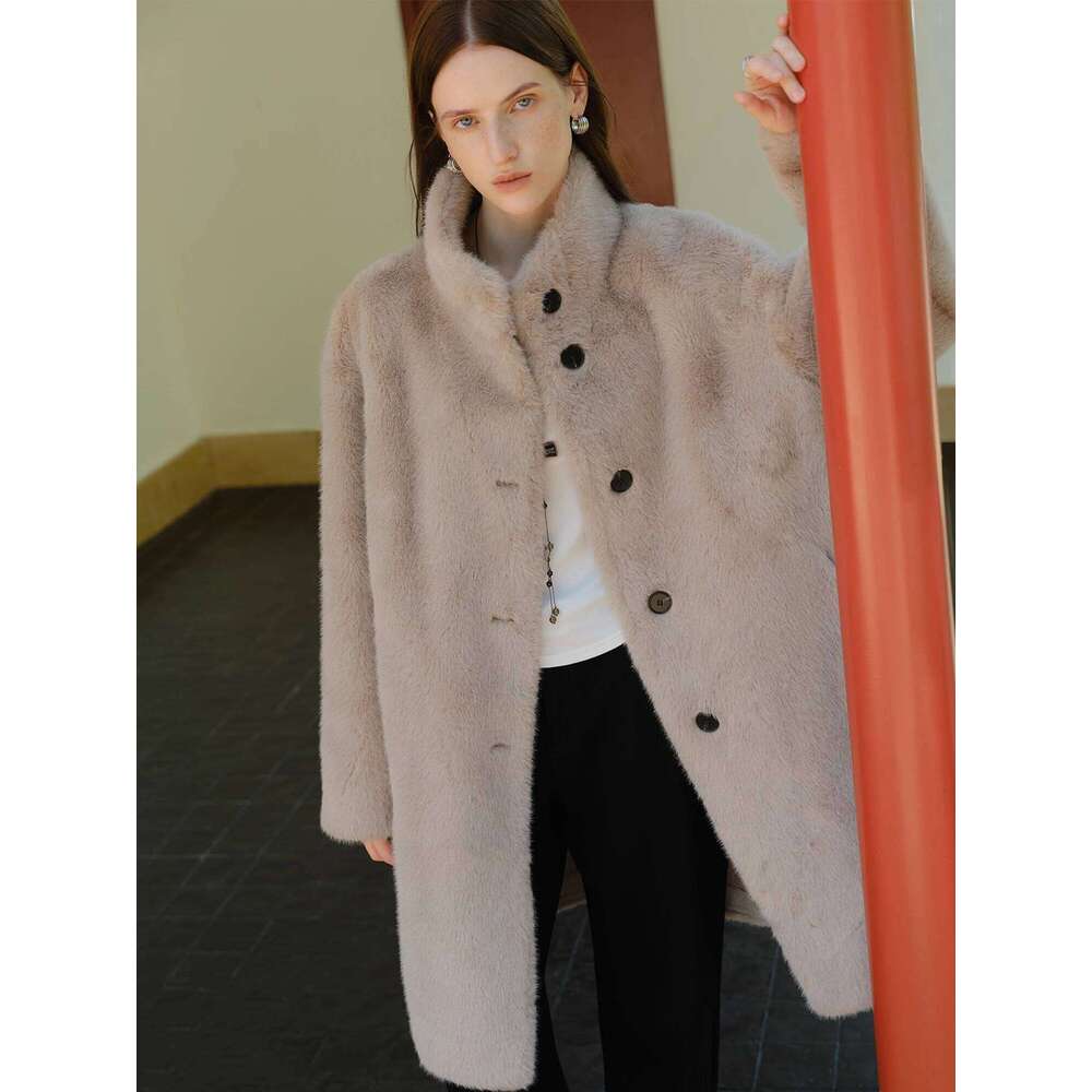 Korean Stand-Up Collar Mink For Women Winter New Style Faux Fur Warm Coat Soft Cozy Streetwear