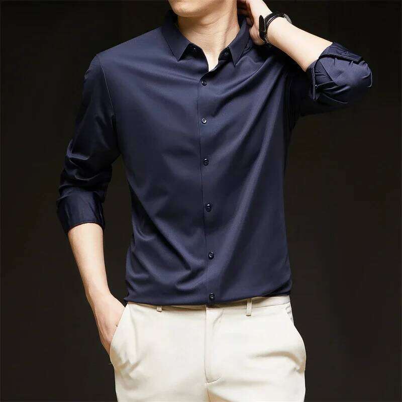 New Men's Business Casual Long Sleeved Solid Color Shirt Resistant Wrinkle Free Comfortable All Season Versatile Top