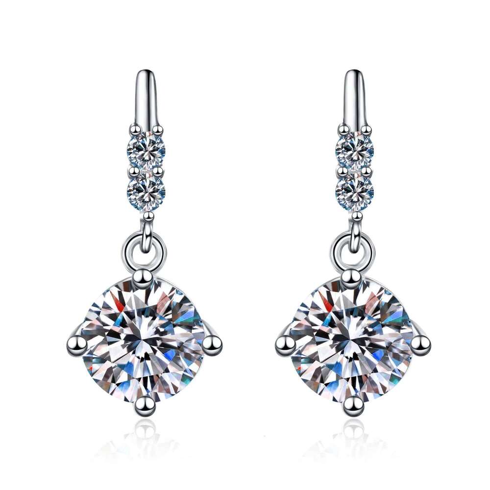 18K Gold Inlaid Women's New 1-Ct Moissanite PT950 Platinum Diamond Fashionable and Simple Earrings Jewelry dec