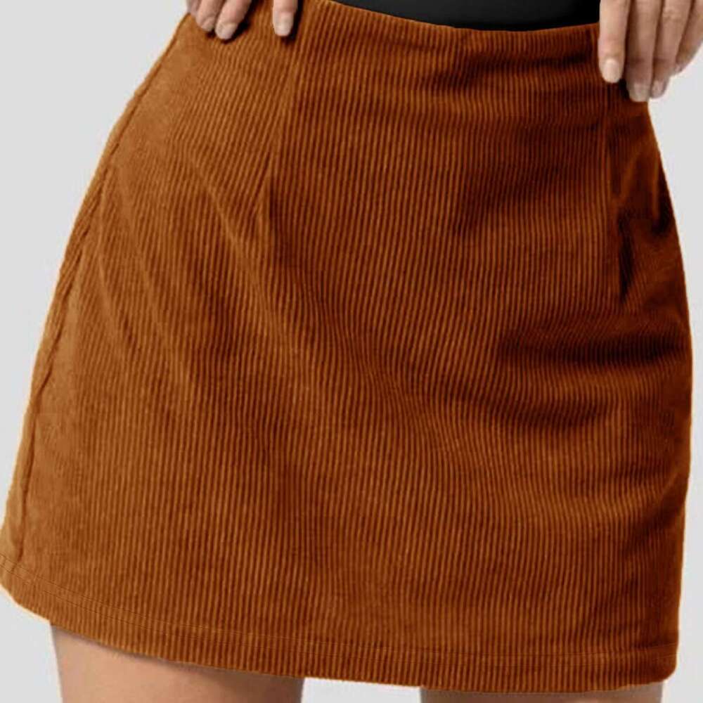 Women's Corduroy Midi Skirt Brushed Elastic High Waist Simple Versatile Short Skirt Black White Brown