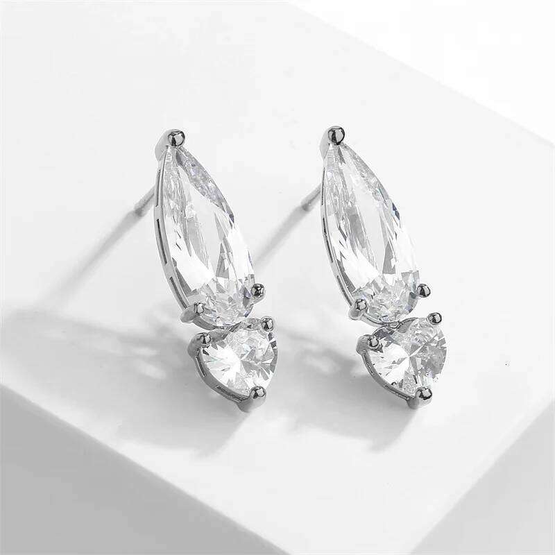 ZAKOL Pear Cut Solitaire White Zircon Mini Stud Earrings Exquisite Crystal Water Drop CZ Earring Jewelry Gift for Women Girls