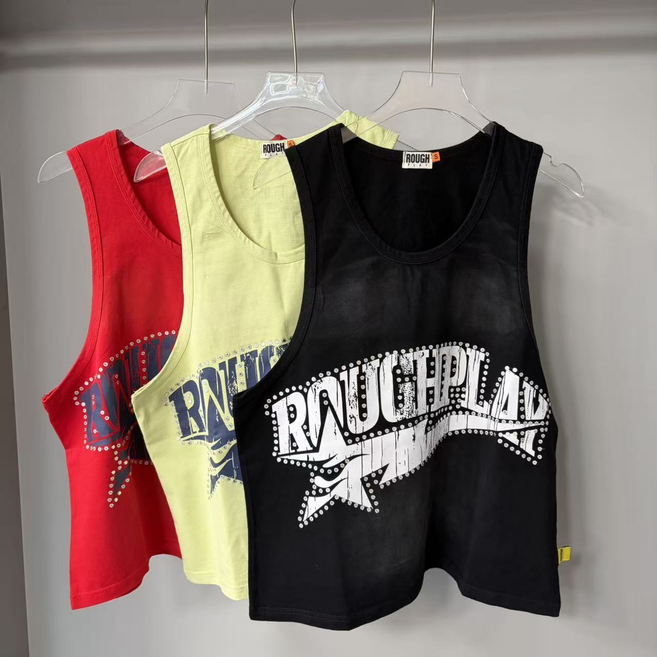 Men's T-Shirts High Quality Roughplay T Shirt Real Pictures All-match Men Women Hip-hop Streetwear Printed Hot Stamping Diamond Splicing Short Sl