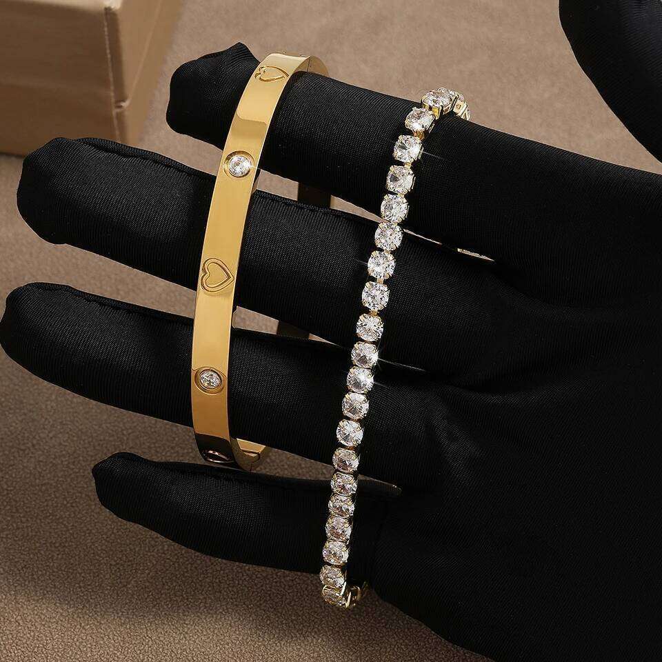 ZAKOL 2 Pcs Stacked Bangle Fashion Sparkling Zircon Tennis Bracelets Luxury Design Versatile Jewelry Gift for Women