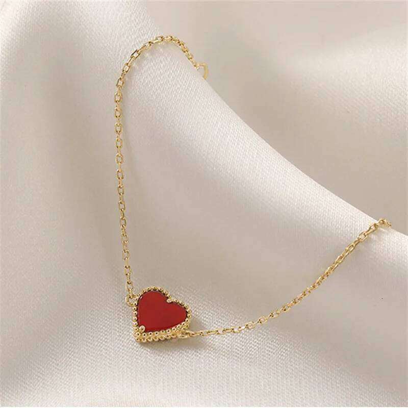 925 Sterling Silver Heart-shaped Agate Bracelet Women's Summer New Simple Small Red Heart Student Gift Party Jewelry 25H1229