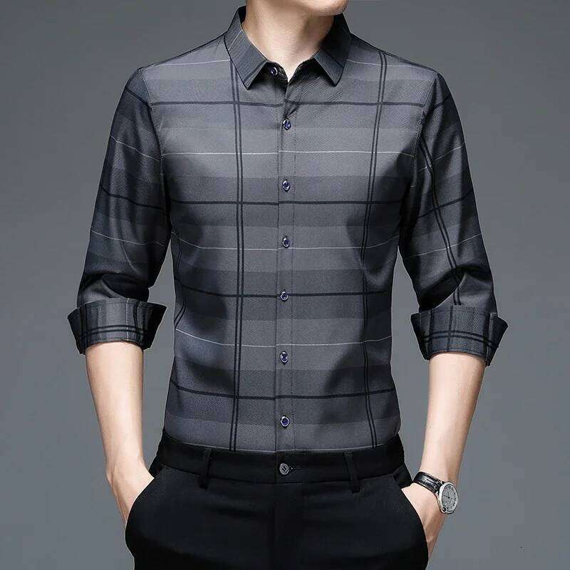 New Men's Casual And Fashionable Long Sleeved With Printed Anti Wrinkle Business Shirt