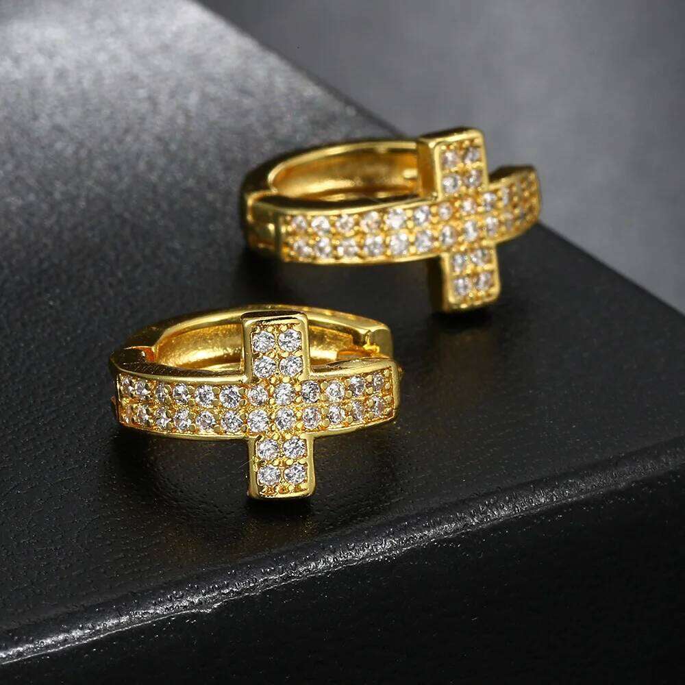 ZAKOL Punk Rock Zircon Cross Small Hoop Earrings New Trendy Tiny Circle Cartilage Ear Buckle Piercing Jewelry for Women Men