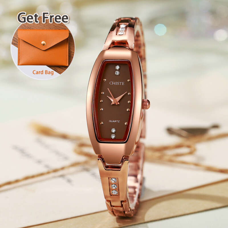 Burgundy Small Dial Design Oval Women's Watch Female Style Niche Compact Wristwatch