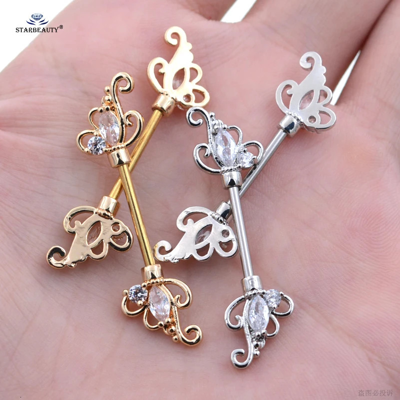 Starose 1 Pair 14G Stainless Steel Barbell Sexy Nipple Rings with Zircon for Women Helix Nipple Piercing Jewelry 251224